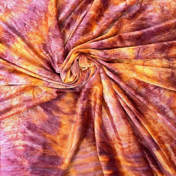 Poly Velvet Tye Dye 2 yrds Soft Purple Orange yellow Vtg - Picture 1 of 8